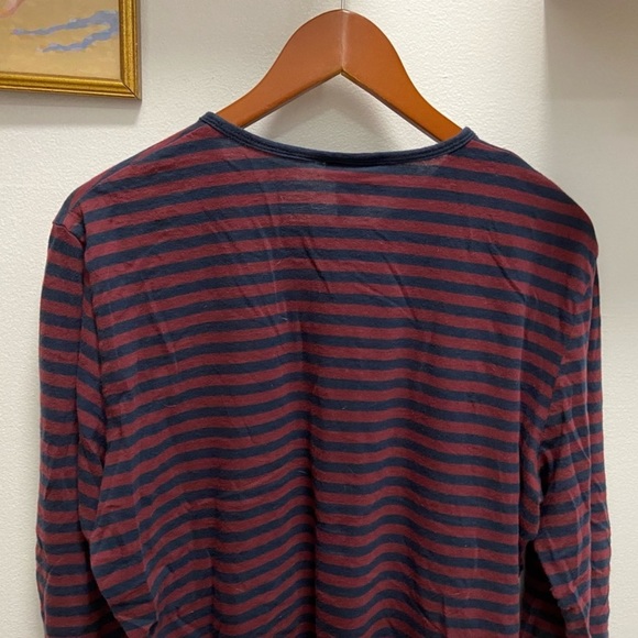 🍷H&M French Style Striped Button Henley Long-Sleeve Roll-Up // Merlot x Blue 🍷 - Picture 4 of 6
